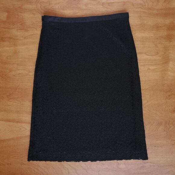 VTG Nine & Co Black Lace Pencil Skirt Sz 6 Knee Length Floral Lined Whimsigoth - Picture 10 of 13